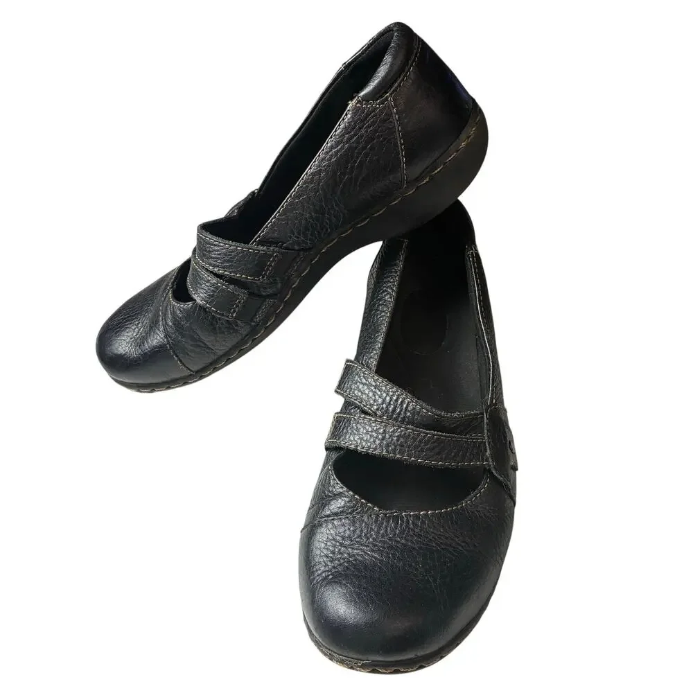 Clarks Ashland Twist Bendables Black Leather Mary Jane Loafers Women 7.5 Comfort